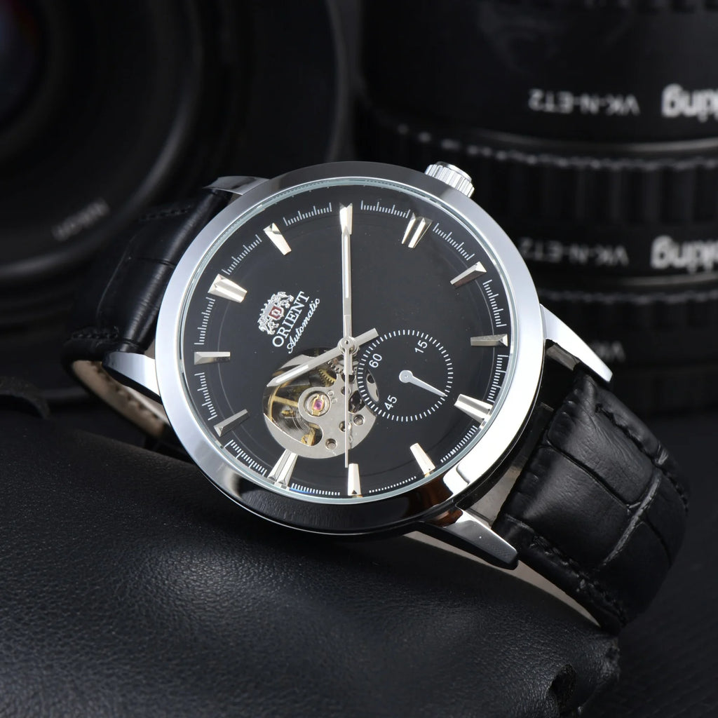 Orient Double Lion Watch Japanese Fully Automatic Mechanical Watch Hollowed Out Business Men's Watch Leather Strap