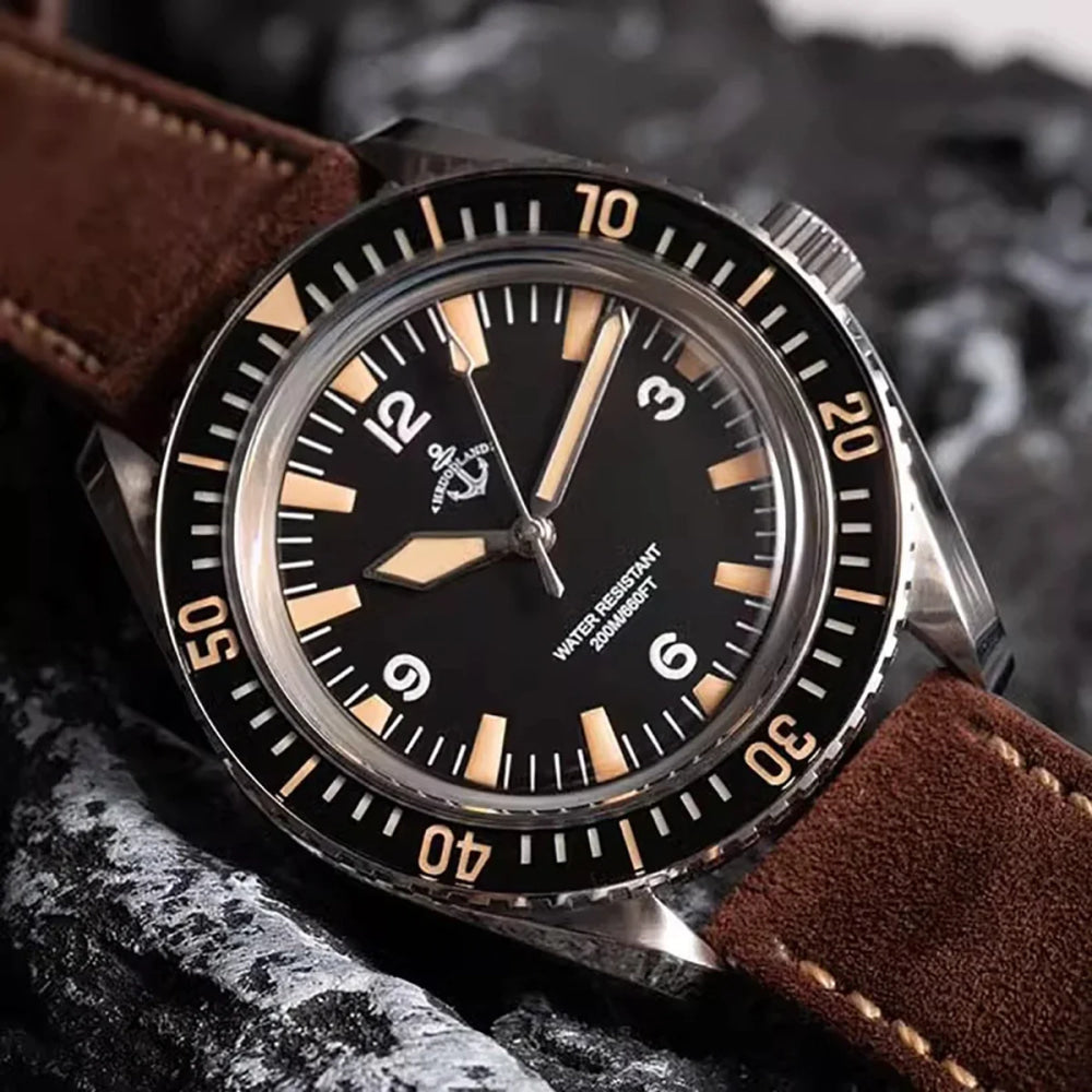 Hruodland F025 Retro Sport Men Watch HZ2565 Automatic Mechanical Stainless Steel Leather Strap Diving  reloj hombre watch for me