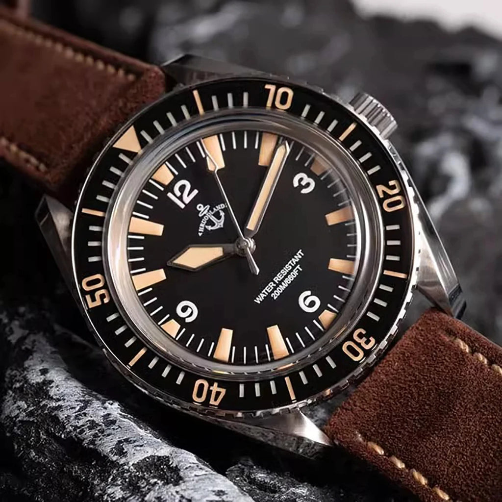 Hruodland F025 Retro Sport Men Watch HZ2565 Automatic Mechanical Stainless Steel Leather Strap Diving  reloj hombre watch for me