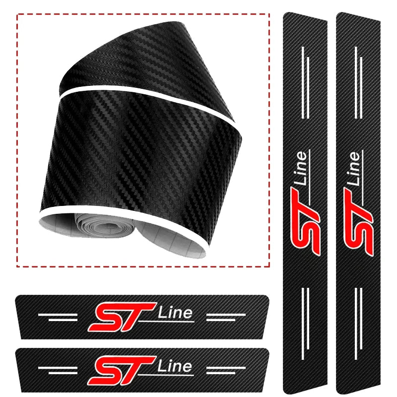 1/4/5Pcs Car Door Sill Scuff Plate Decor Carbon Fiber Stickers For Ford ST Line Focus Fiesta Shelby Edge Mondeo Explorer Transit