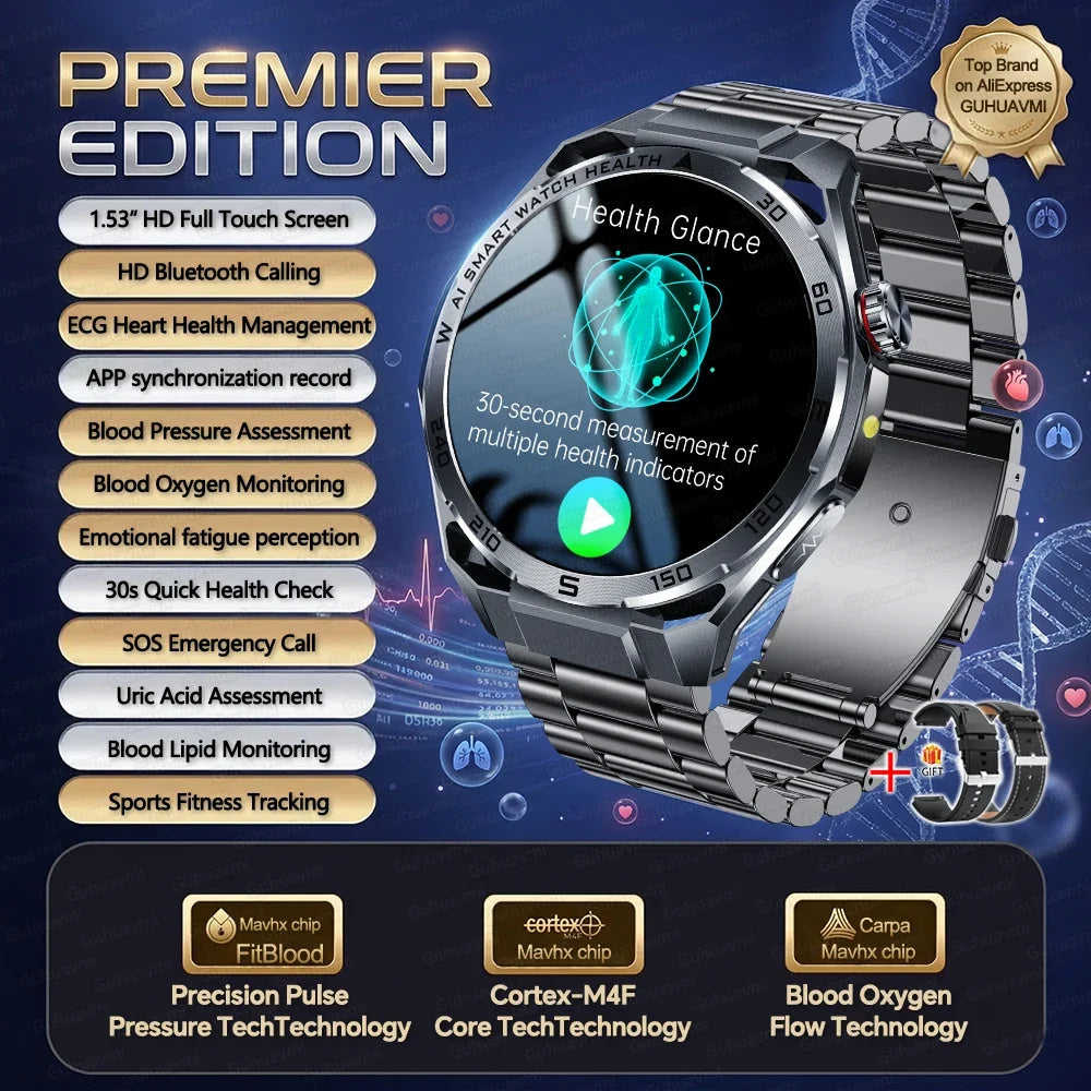 2026 New ECG AI Health Smartwatch for Men 1.53"AMOLED BP/Heart Rate Monitor BT Call IP68 Waterproof Smart Watch for Android IOS