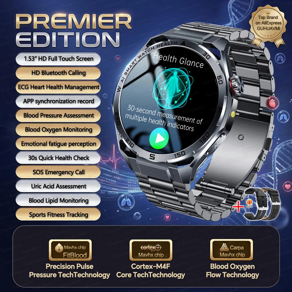 2026 New ECG AI Health Smartwatch for Men 1.53"AMOLED BP/Heart Rate Monitor BT Call IP68 Waterproof Smart Watch for Android IOS