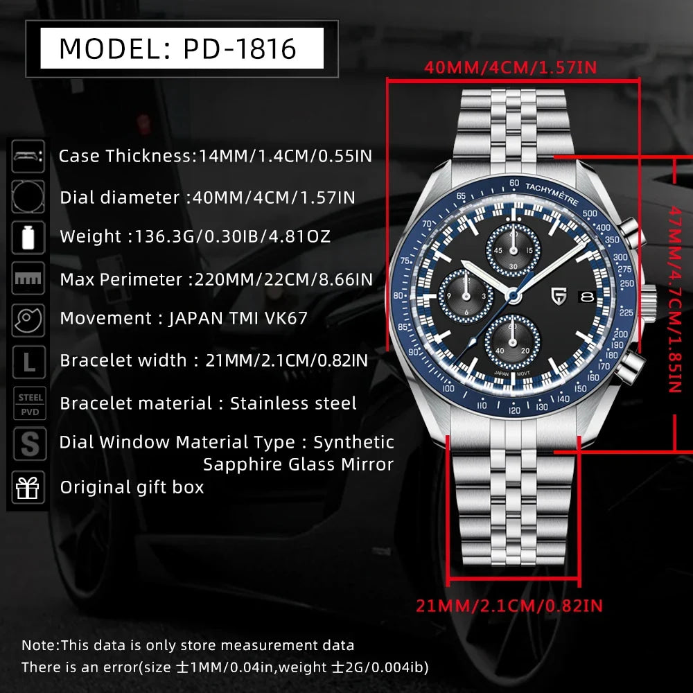 PAGANI DESIGN 2026 New Men's Watches Sport Quartz Watch For Men Racing Chronograph Waterproof AR Sapphire crystal Wristwatch Men
