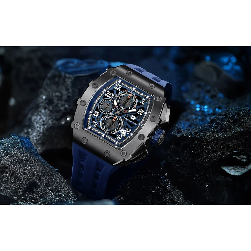 TSAR BOMBA Watch for Men Luxury Brand Tonneau Design Waterproof Clock Stainless Steel Wristwatch Fashion Rectangle Mens Watch