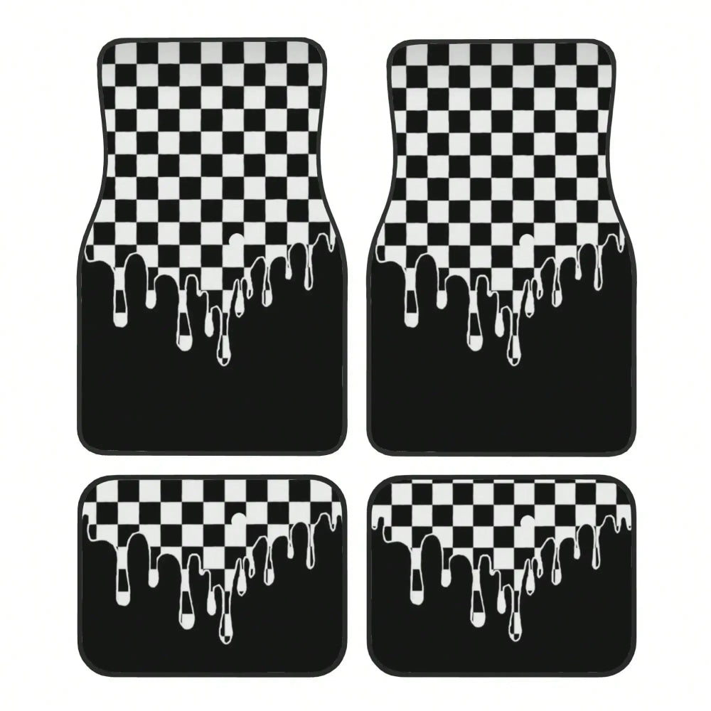 4pcs car floor mat, plaid design - stylish and durable, anti-fouling, suitable for all vehicles, including front and rear seats