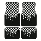 4pcs car floor mat, plaid design - stylish and durable, anti-fouling, suitable for all vehicles, including front and rear seats