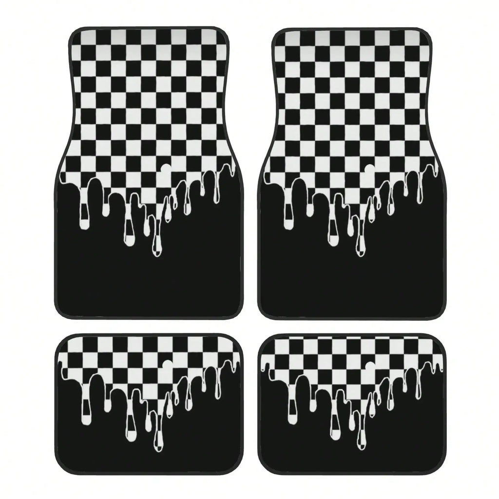 4pcs car floor mat, plaid design - stylish and durable, anti-fouling, suitable for all vehicles, including front and rear seats