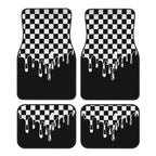 4pcs car floor mat, plaid design - stylish and durable, anti-fouling, suitable for all vehicles, including front and rear seats