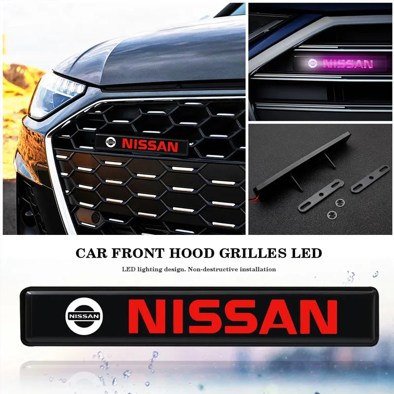 Car Decorative Lights LED Front Hood Grille Emblem Badge Decoration For Nissan Qashqai j11 j10 Juke X Trail t32 Tiida Leaf Versa