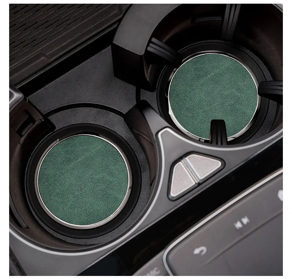 2Pcs Leather Car Coaster Anti-slip Mat Cup Holder Pad For BMW X1 X2 X3 X4 X5 X6 X7 1 3 5 6 7 Series E60 E90 E70 G20 G30 G7