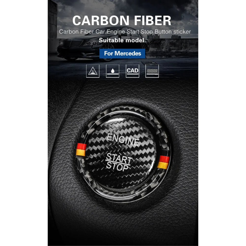 BETTERHUMZ Carbon Fiber For Mercedes Benz W204 W205 W212 C E Class Car Engine Start Stop Button Trim Ring Sticker Accessories