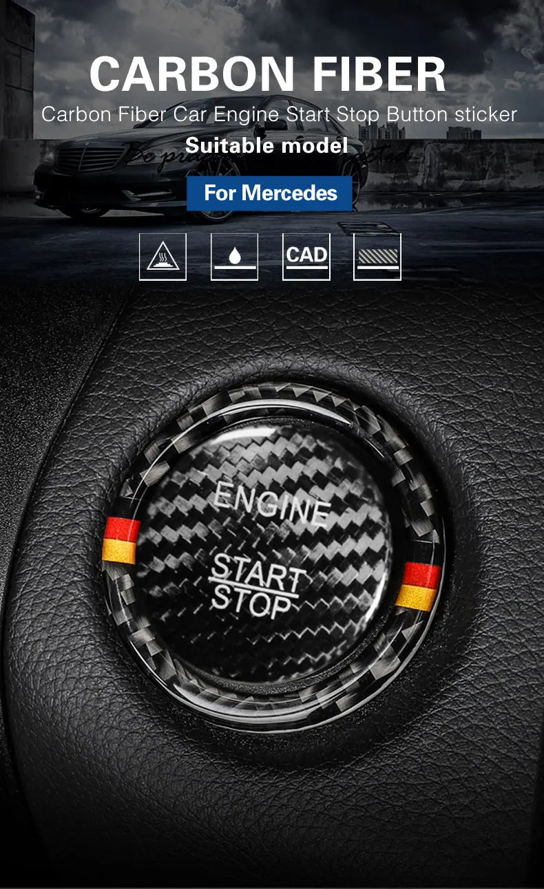 BETTERHUMZ Carbon Fiber For Mercedes Benz W204 W205 W212 C E Class Car Engine Start Stop Button Trim Ring Sticker Accessories