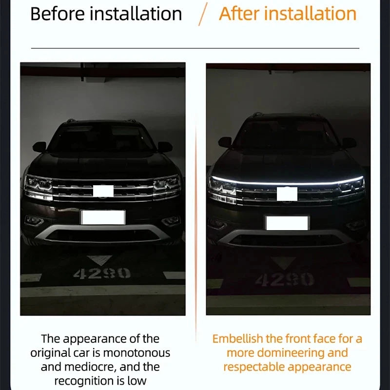 Luz LED de conducción diurna de 150cm, luces decorativas DRL para capó de coche, guía para capó de motor, lámpara ambiental decorativa de 12V