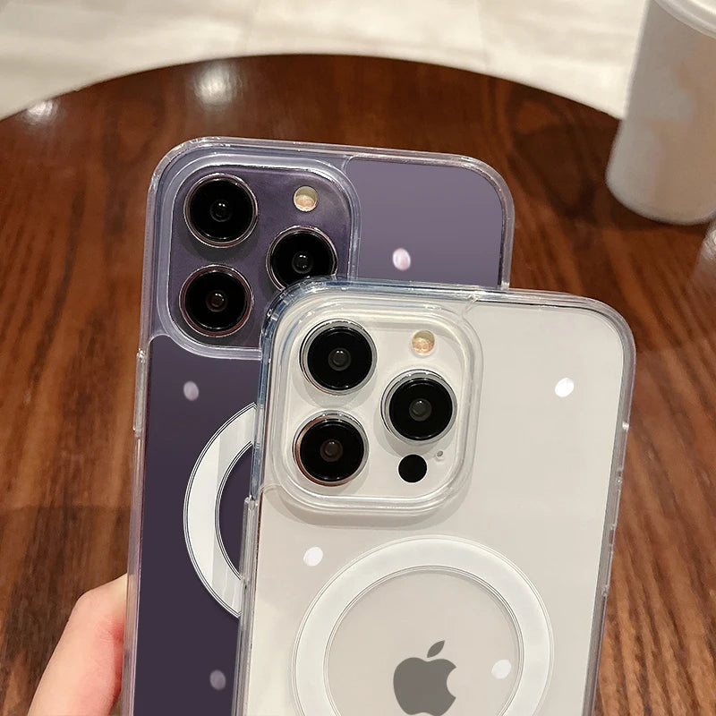 Para Magesafe funda de carga inalámbrica transparente magnética para iPhone 11 12 13 14 15 16 17 Air Pro Max Plus Mini cubierta de PC a prueba de golpes