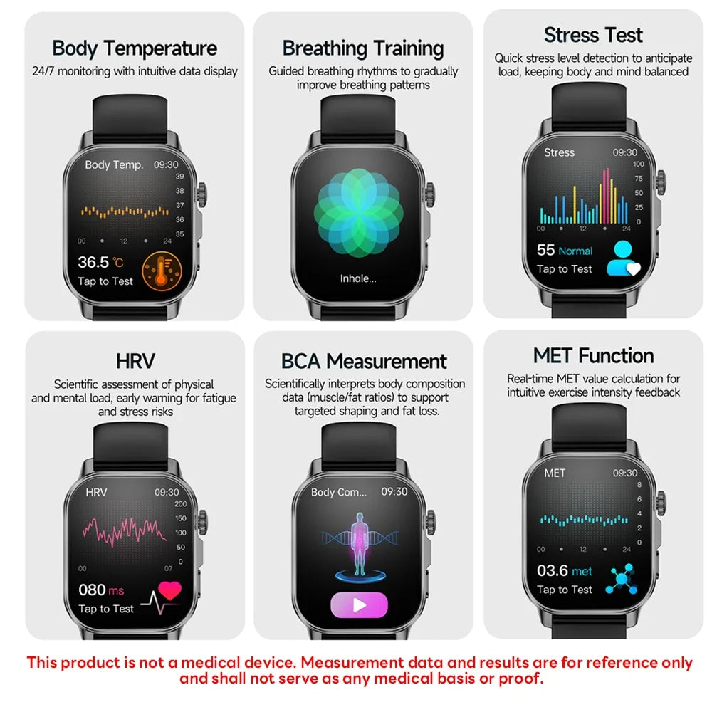 2026 New Model Uric Acid & Lipid Health Analysis Smart Watch Men ECG+PPG Bluetooth Call 2.01-inch Flashlight Smartwatch Women