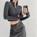 Solid Color Casual T-shirt Women Long Sleeve Turtleneck Crop Tops Sexy Simple Style Party Club 2023 Spring Summer New T-shirts