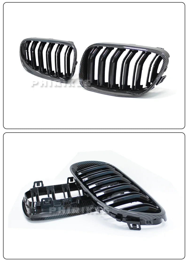 2Pcs Car Style Black Front Kidney Double Slat Grill Grille for-BMW E92 E93 3-Series 328I 335I Coupe LCI 2010-2013