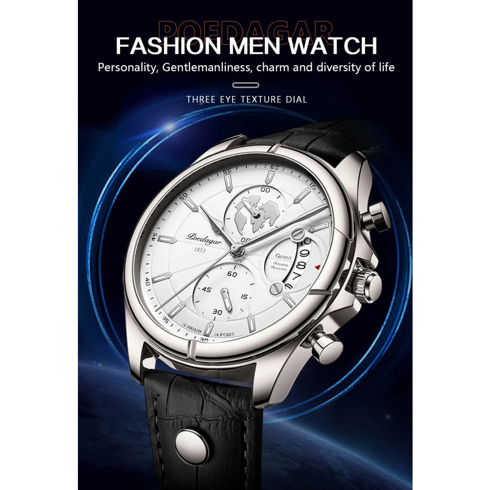 POEDAGAR Luxury Man Wristwatch Chronograph Date Waterproof Leather Men Watch Casual Quartz Men's Watches Sports Male Clock Reloj