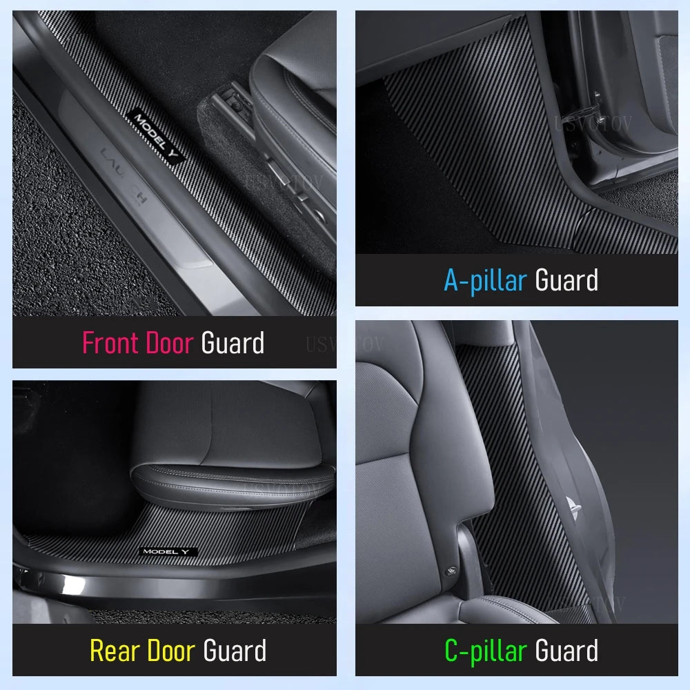 For Tesla Model Y Juniper 2025 2026 Front Rear Door Sill Guard Anti Scratch Dirt Resistant Threshold Strips Interior Accessories