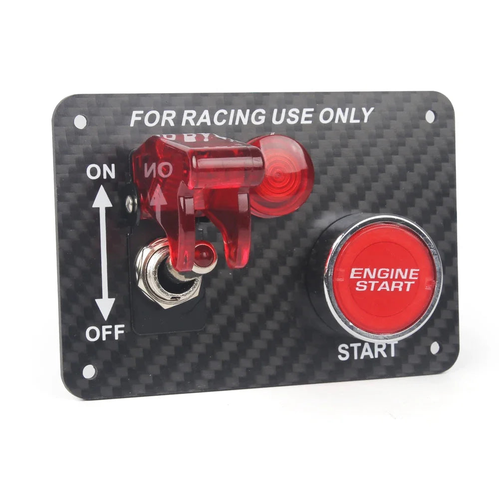 True Carbon Fiber 12V LED Toggle Ignition Switch Panel Engine Start Push Button Set Universal for 12V Power Speediness & Racing