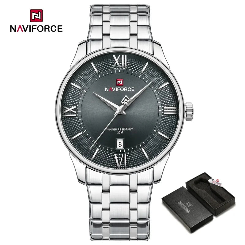 NAVIFORCE Men's Watch Classic Stainless Steel Strap 3ATM Waterproof Calendar Minimalist Dial Men's Chronograph Watch NF9272S