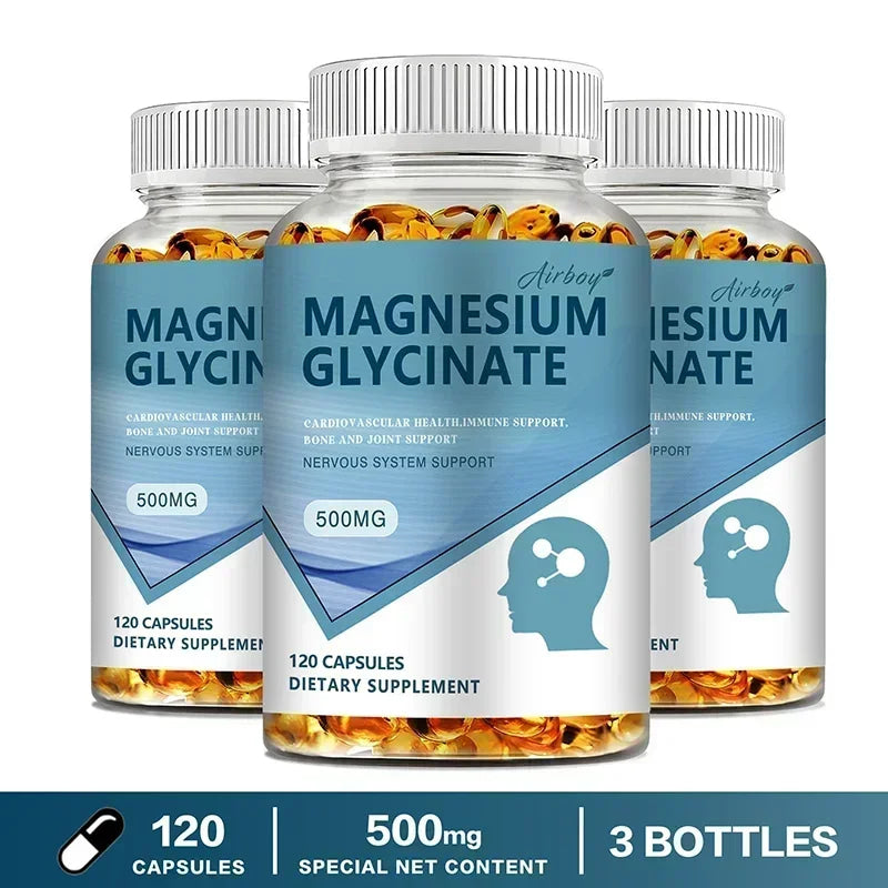 Magnesium Glycinate Capsules 500mg - Supports Bone and Heart Health, Aids Sleep, Relieves Stress, and Promotes Muscle Relaxation