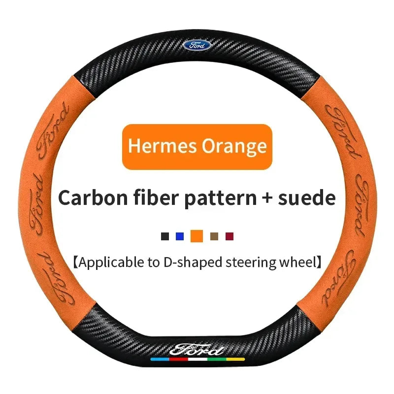 For Ford Mondeo Focus Raptor Puma Edge Explorer Ecosport Ranger F150 Kuga Car Suede Carbon fiber Anti-slip Steering Wheel Cover
