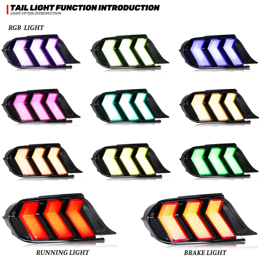 LED RGB Tail Lights for Ford Mustang S550 2015-2023 Dynamic Animation Sequential Turn Signal Rear Lamps
