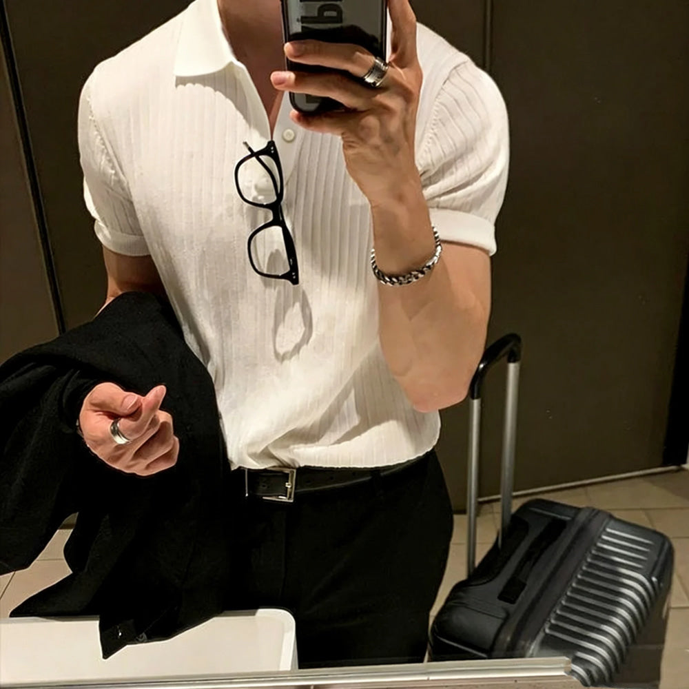 New Men's Short sleeved Classic T-shirt Summer Men Retro Striped Polo Shirt   Solid Color Short Sleeve Fashion Casual T-shirt