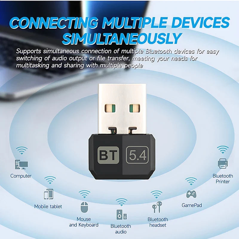 Upgrades Mini USB Bluetooth 5.4 Dongle Adapter WIreless Transmitter Receiver For PC/Laptop Driver Free For Win10/11 Driver Free