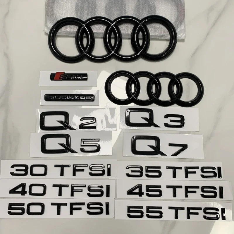 Car Rear Trunk Emblem Sticker For Audi A3 A4 A5 A6 A7 A8 Q3 Q5 Q7 Original Size Quarrto Sline Emblem ABS Black Refit Accessories