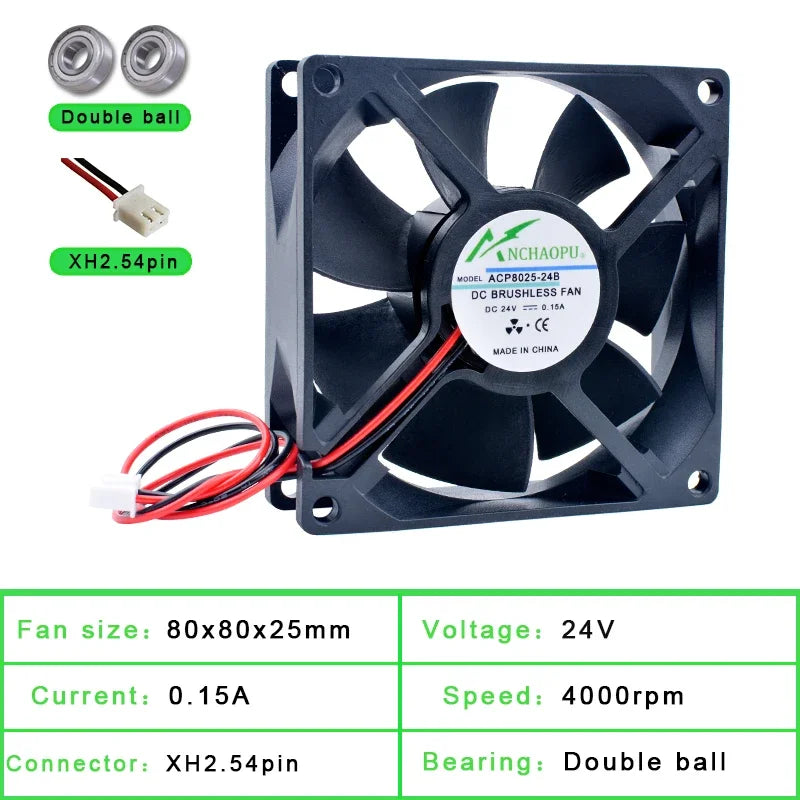 ACP8025 8cm 80mm ventilador 80x80x25mm DC5V 12V 24V 2pin ventilador de refrigeración adecuado para inversor de corriente del chasis