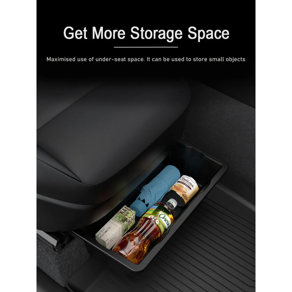 TPE Under Seat Storage Box For Tesla Model Y Juniper 2025 Center Console Organizer Bin Front Backseat Bag Trash Tray Accessories