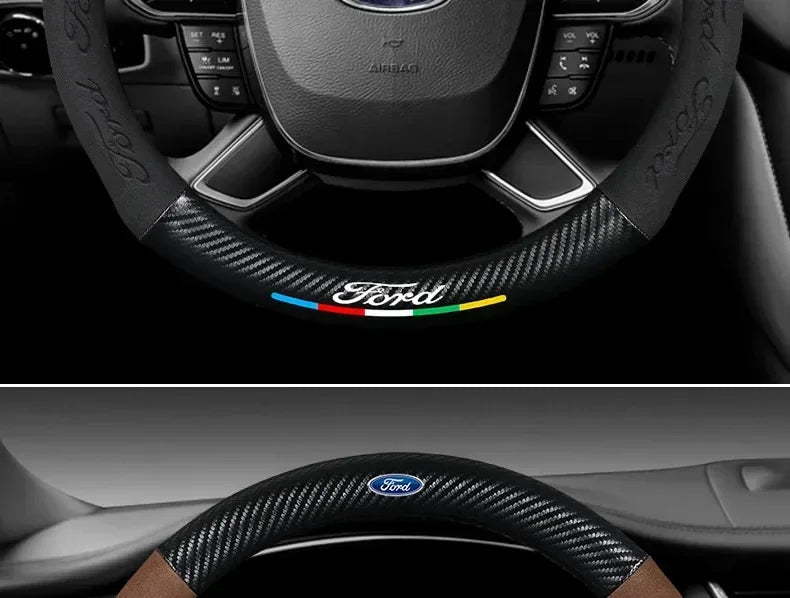 For Ford Mondeo Focus Raptor Puma Edge Explorer Ecosport Ranger F150 Kuga Car Suede Carbon fiber Anti-slip Steering Wheel Cover