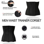Vensslim Waist Trainer for Men Tummy Control Hooks Girdle Stomach Band 7 Steel Bones Back Support Strap Body Shaper Trimmer Belt