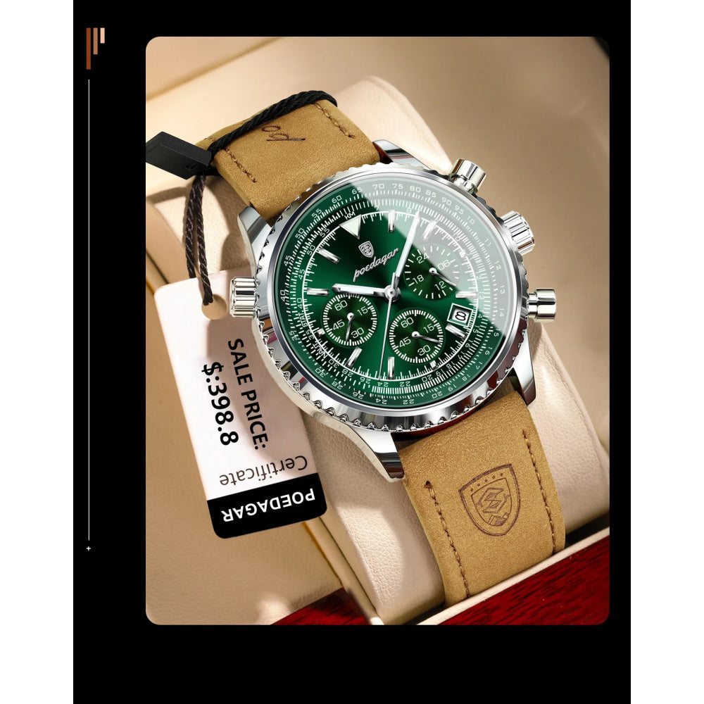 POEDAGAR Luxury Man Watch Quartz Waterproof Luminous Date Chronograph Leather Men Wristwatch Military Sports Men's Watches Reloj