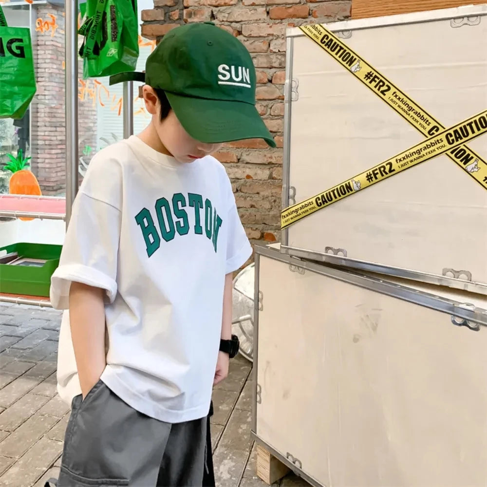 Summer T Shirt Children Clothes Boy and Girl Letter Short Sleeve Fashion Casual Tops Cotton Clothing 1-5Years