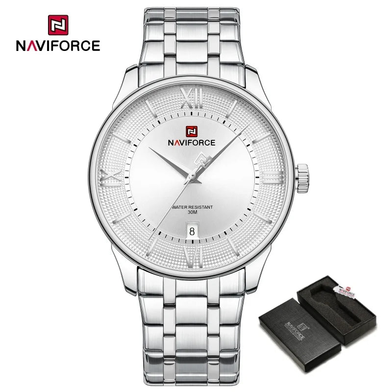 NAVIFORCE Men's Watch Classic Stainless Steel Strap 3ATM Waterproof Calendar Minimalist Dial Men's Chronograph Watch NF9272S