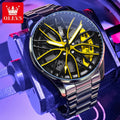 OLEVS Mens Watch Quartz Watch Original Rotatable Wheel Hub Dial Fashion Trend Waterproof Luminous Stainless Steel Reloj 9937