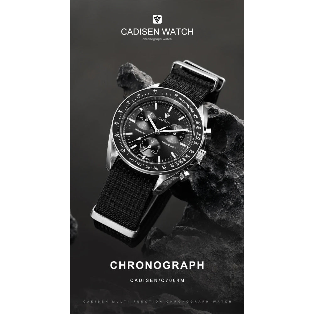 CADISEN New Men's Watches Luxury Quartz Wrist Watch For Men Sapphire AR Coated Crystal Canvas VK68 Speed Chronograph Automatic