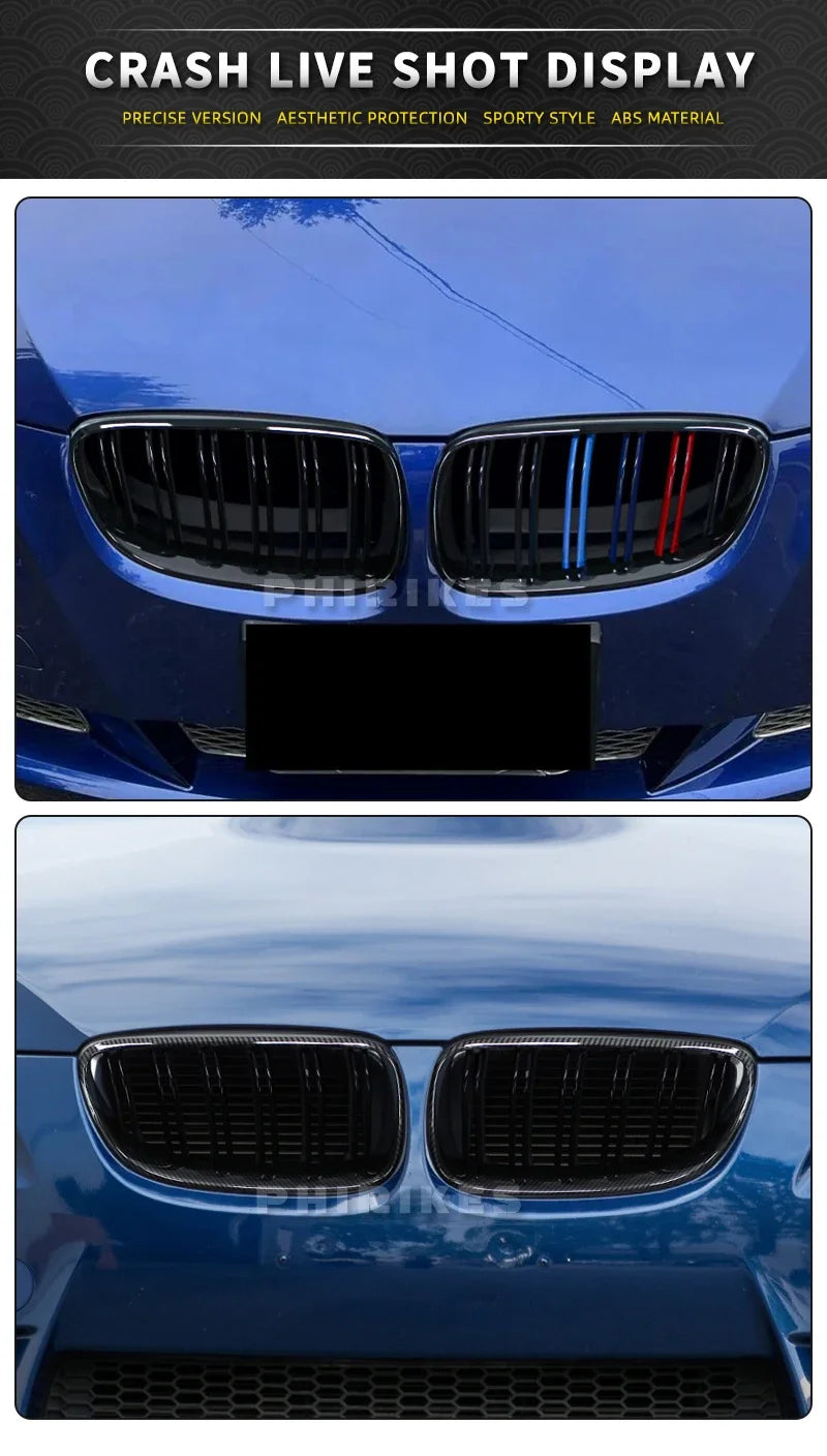 2Pcs Car Style Black Front Kidney Double Slat Grill Grille for-BMW E92 E93 3-Series 328I 335I Coupe LCI 2010-2013