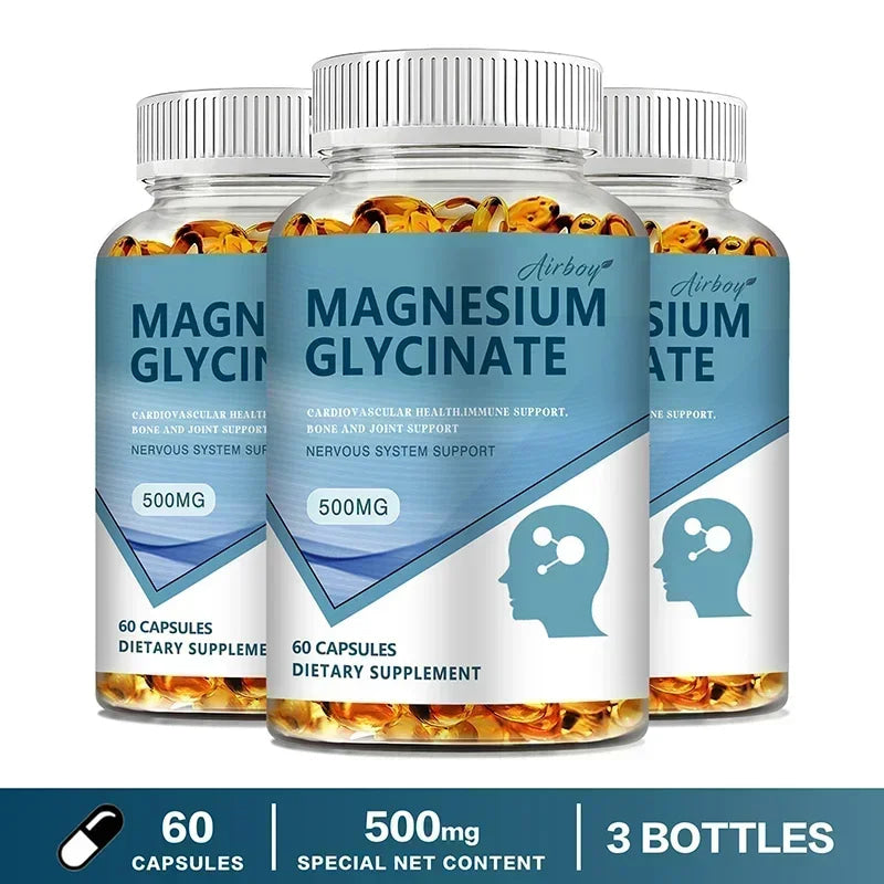 Magnesium Glycinate Capsules 500mg - Supports Bone and Heart Health, Aids Sleep, Relieves Stress, and Promotes Muscle Relaxation