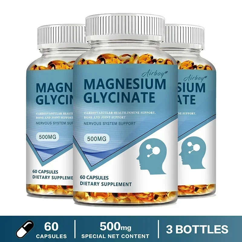Magnesium Glycinate Capsules 500mg - Supports Bone and Heart Health, Aids Sleep, Relieves Stress, and Promotes Muscle Relaxation