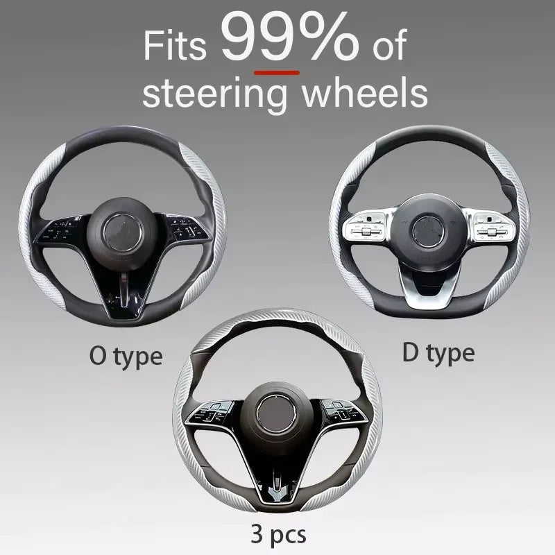 2/3PCS Laser Carbon Fiber Silicone Car Steering Wheel Cover 1K Micro Fiber Leather PVC Wheel Booster Cover Non-Slip Universal