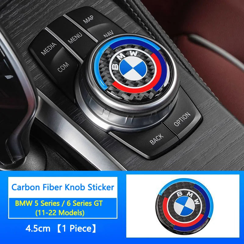4.5CM 4.8CM Carbon Fibre Car Center Console Knob Stickers Decoration Accessories For BMW 1 2 3 4 5 6 Series GT Z4 X3 X4 X5 X6 X7