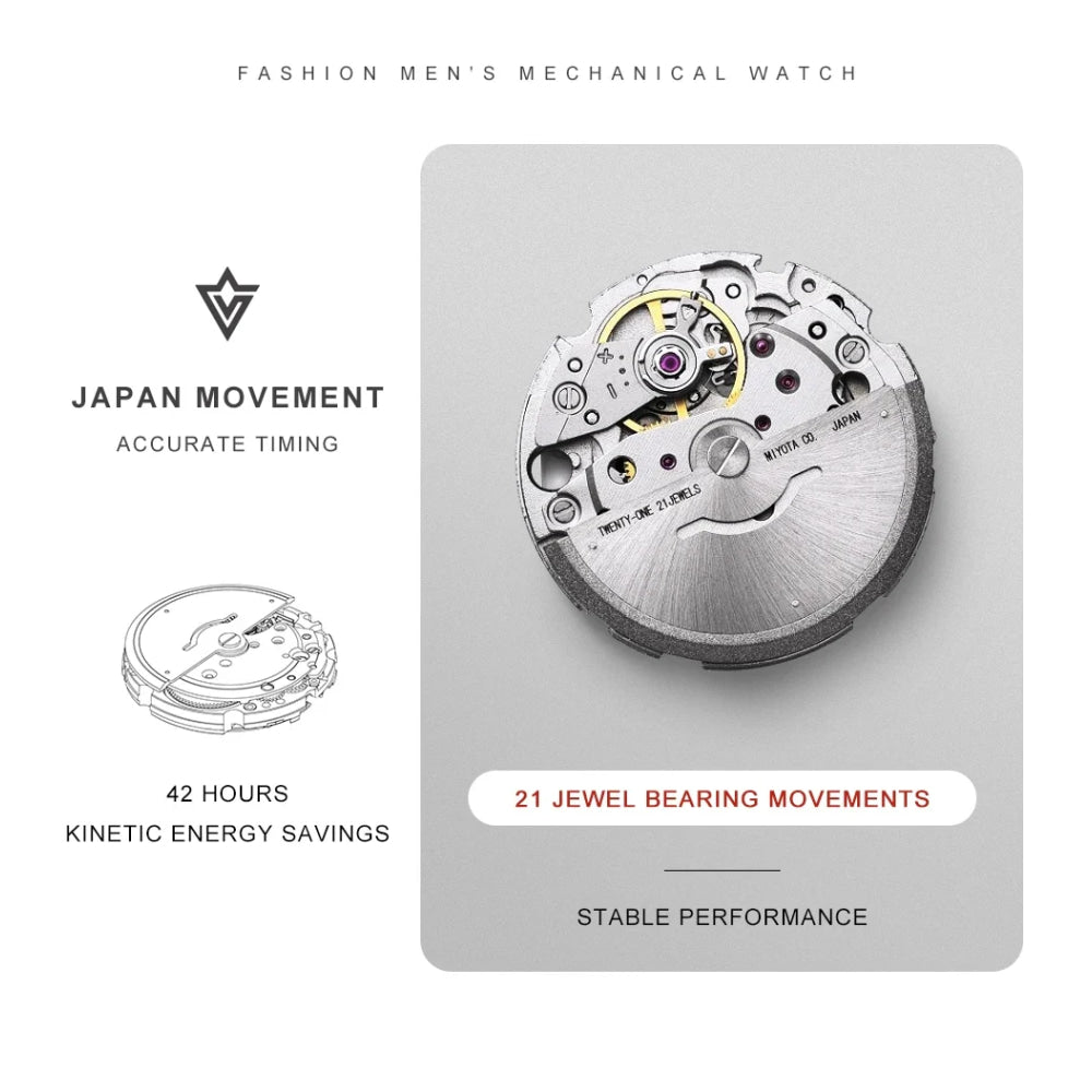 CADISEN Automatic Mechanical Watch Man Silver Business Casual Waterproof Watch Japan MIYOTA 8215 Movement Luminous Men's Watch