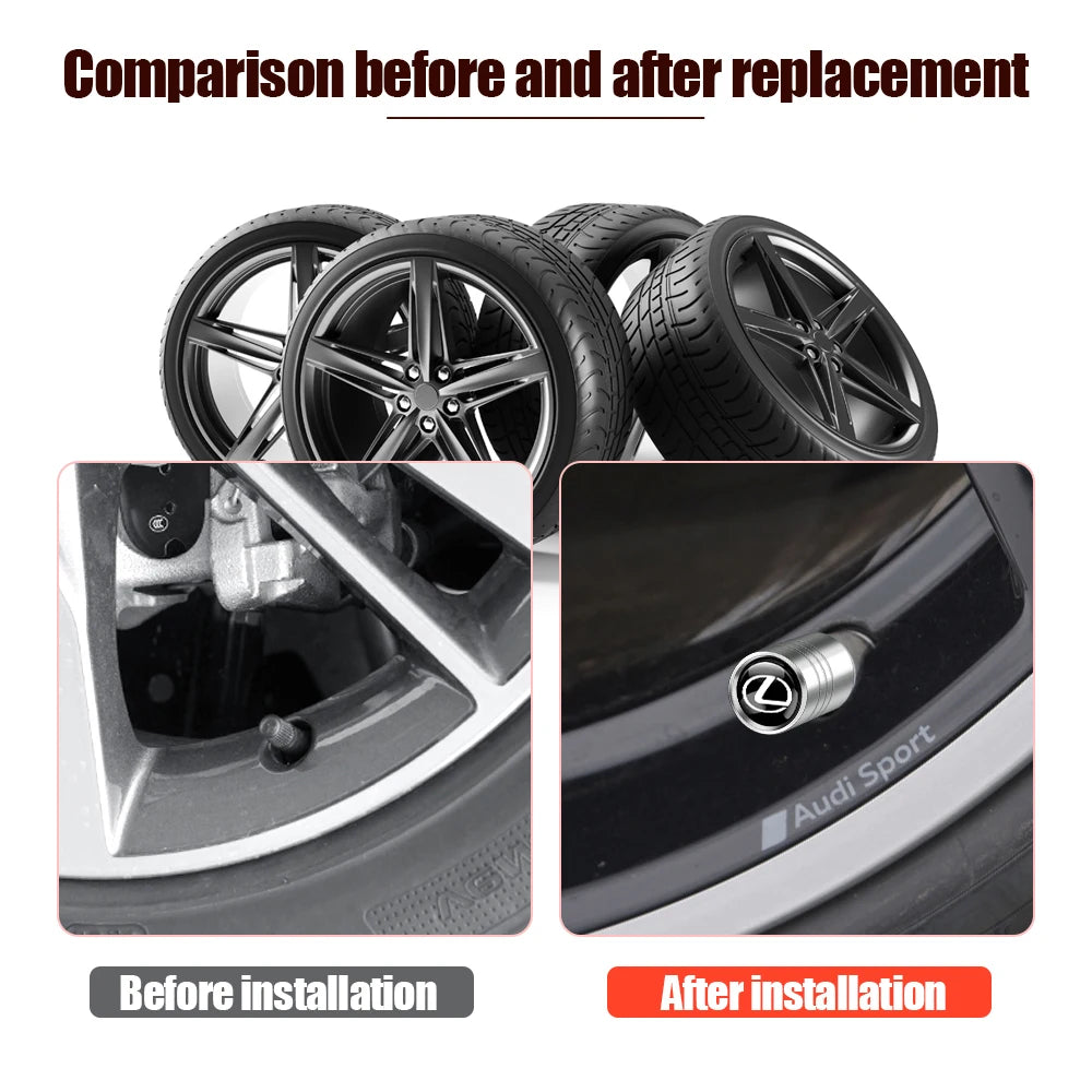 4Pcs Car Wheel Tire Air Valve Caps Stem Covers Exterior Accessories For Lexus LS LC IS350 ES300h ES300 IS250 IS220d NX350h RX LX