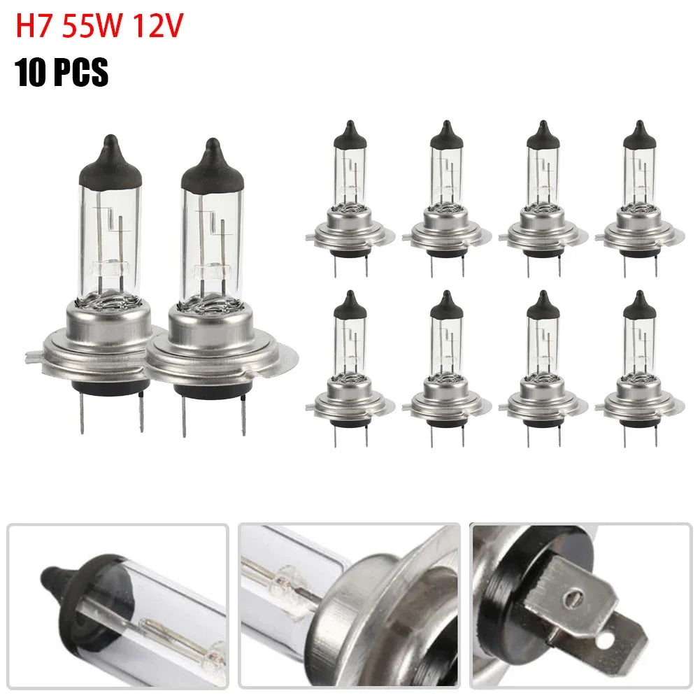 10 Uds bombilla halógena para faros delanteros luz blanca muy cálida H7 55W 12V bombilla halógena para faros delanteros de coche bombilla de repuesto