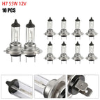10 Uds bombilla halógena para faros delanteros luz blanca muy cálida H7 55W 12V bombilla halógena para faros delanteros de coche bombilla de repuesto