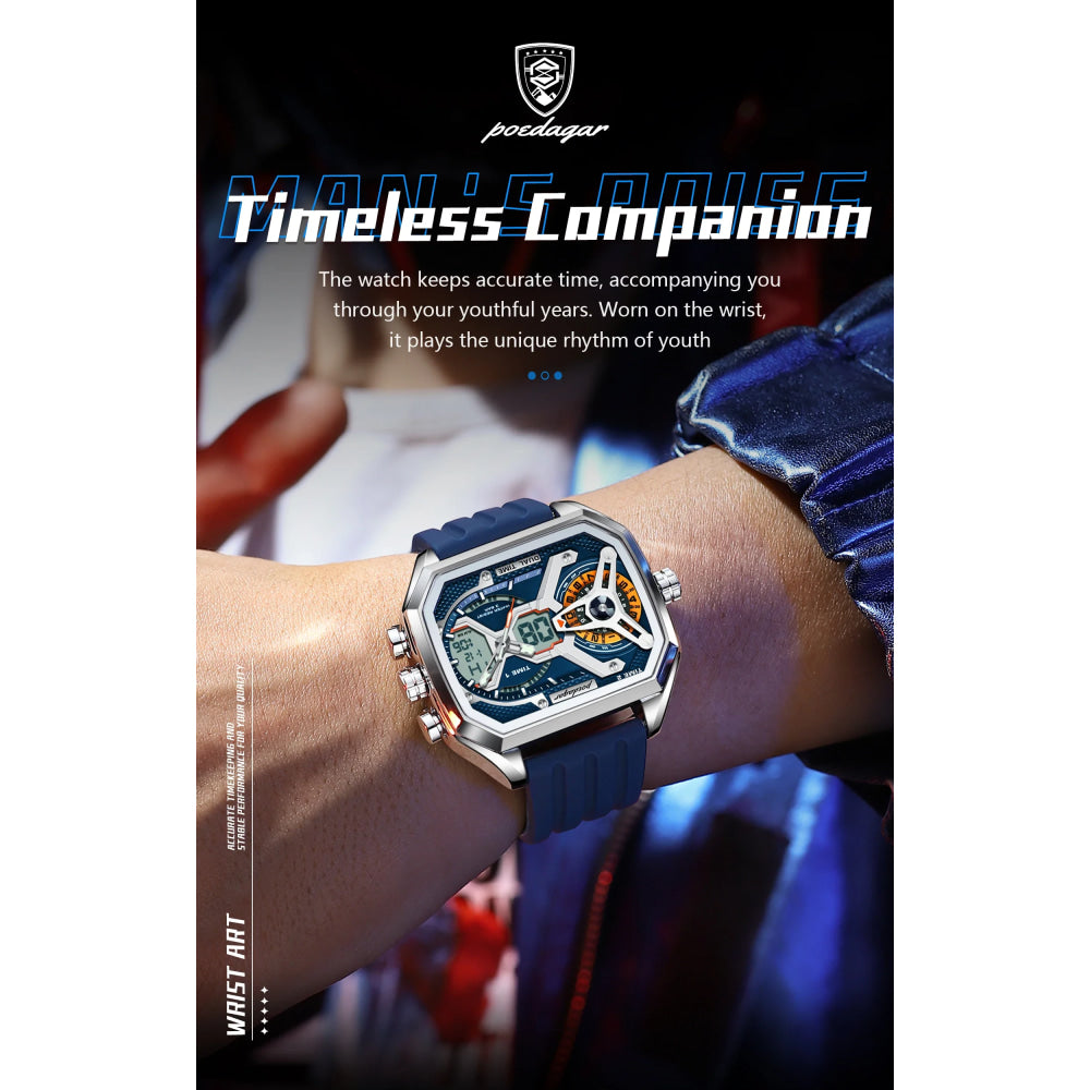 POEDAGAR Top Luxury Men Clock LED Calendar Week Luminous Man Wristwatch Electronic Rectangle Silicone Strap Quartz Men's Watches
